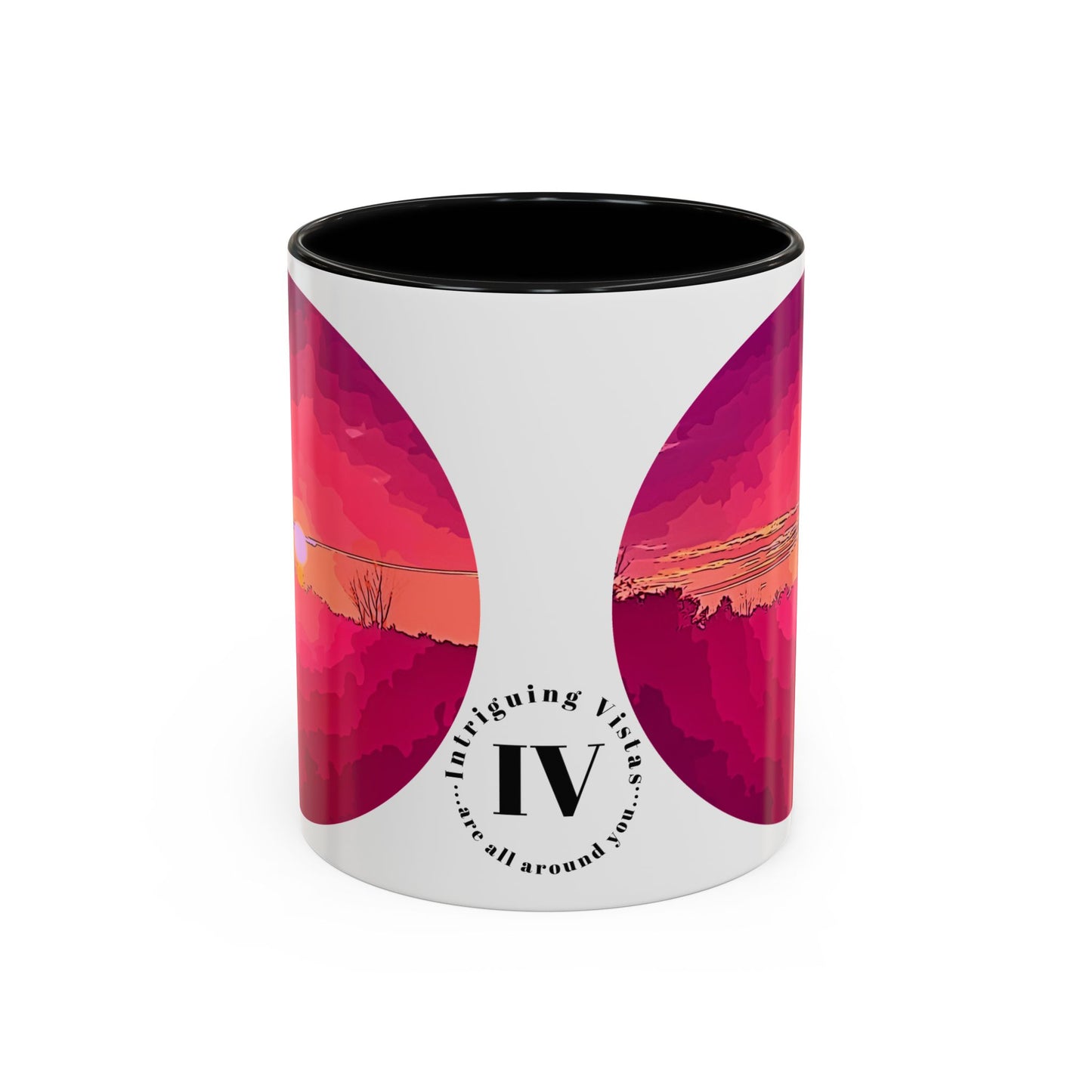 Custom Designed Black Accent Coffee Mug Available In Two Sizes From The Sunset Series At Intriguing Vistas