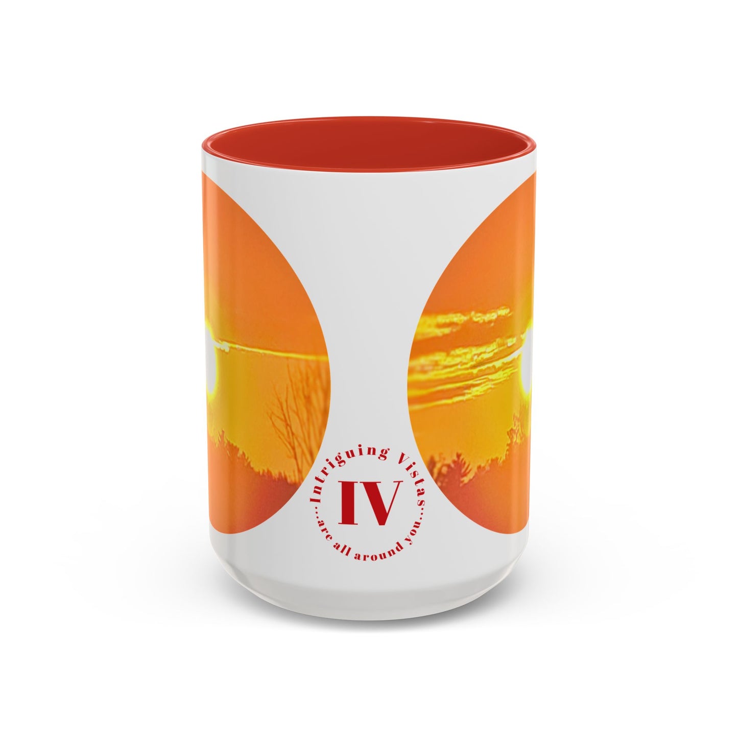 Custom Designed Red Accent Coffee Mug Available In Two Sizes From The Sunset Series At Intriguing Vistas
