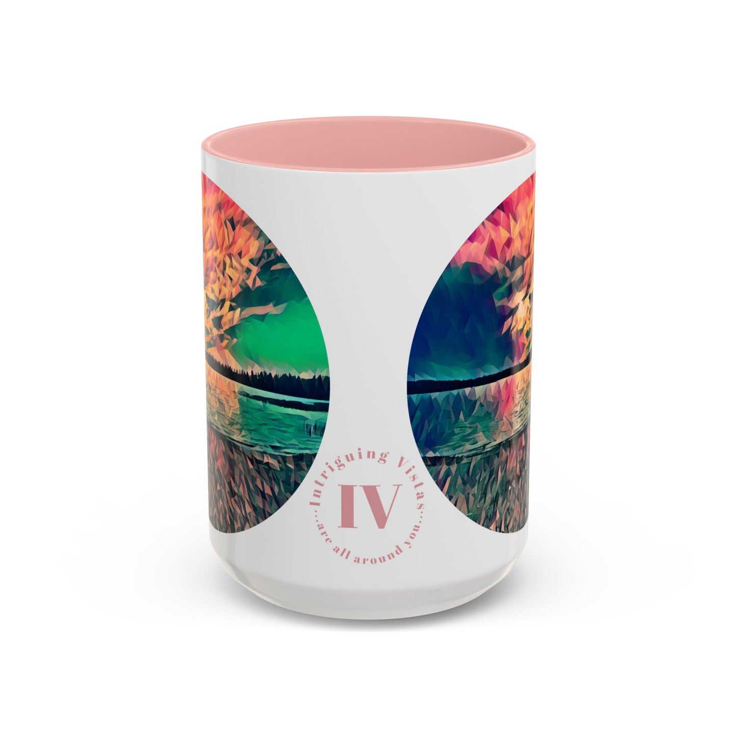 Custom Designed Pink Accent Coffee Mug Available In Two Sizes From The Sunset Series At Intriguing Vistas
