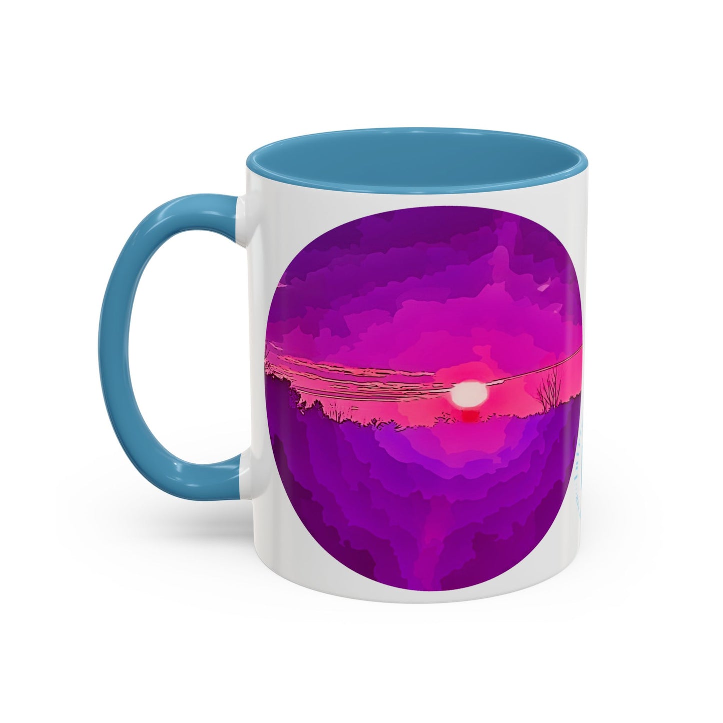 Custom Designed Lt Blue Accent Coffee Mug Available In Two Sizes From The Sunset Series At Intriguing Vistas