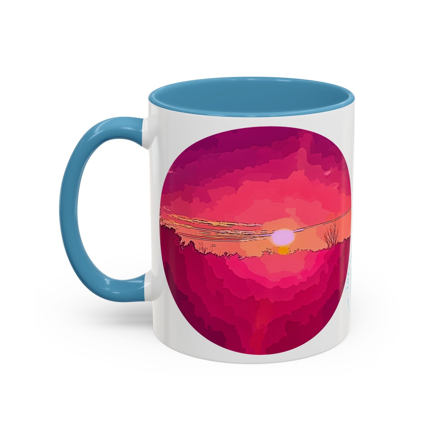 Custom Designed Lt Blue Accent Coffee Mug Available In Two Sizes From The Sunset Series At Intriguing Vistas
