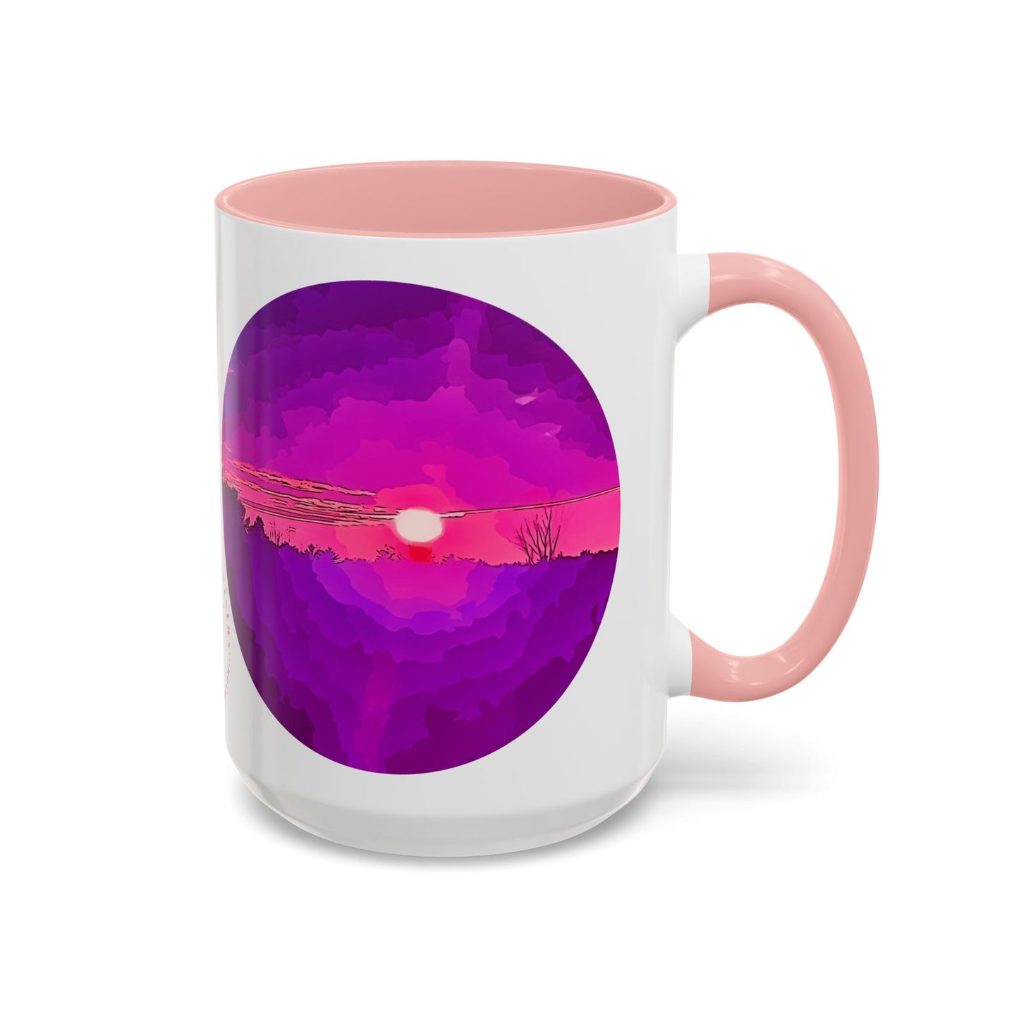 Custom Designed Pink Accent Coffee Mug Available In Two Sizes From The Sunset Series At Intriguing Vistas