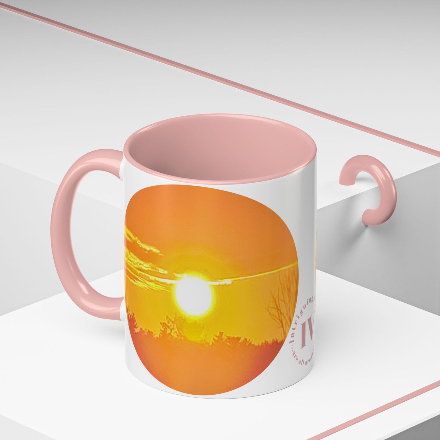 Custom Designed Pink Accent Coffee Mug Available In Two Sizes From The Sunset Series At Intriguing Vistas