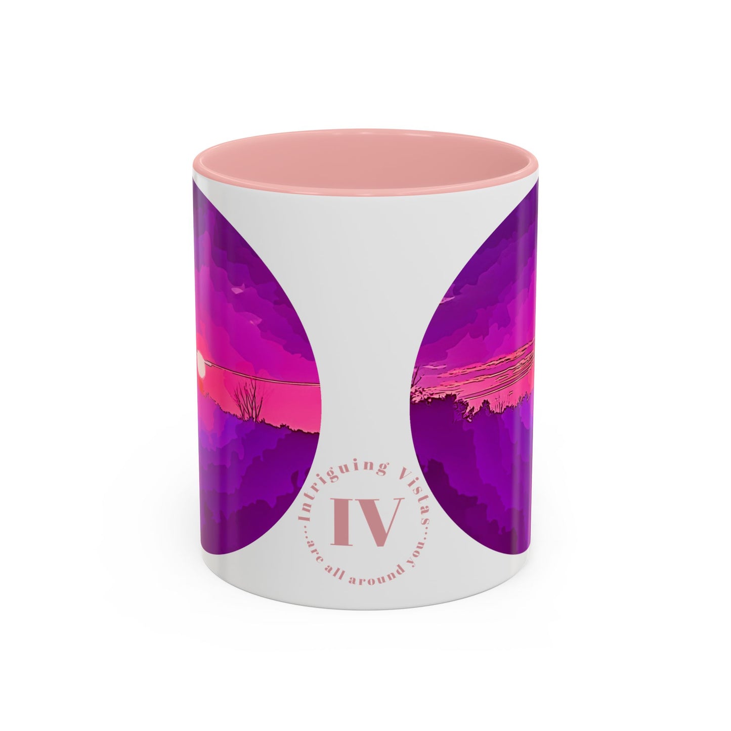 Custom Designed Pink Accent Coffee Mug Available In Two Sizes From The Sunset Series At Intriguing Vistas