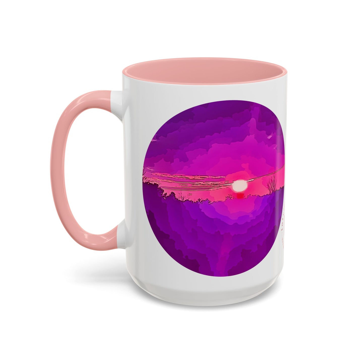 Custom Designed Pink Accent Coffee Mug Available In Two Sizes From The Sunset Series At Intriguing Vistas
