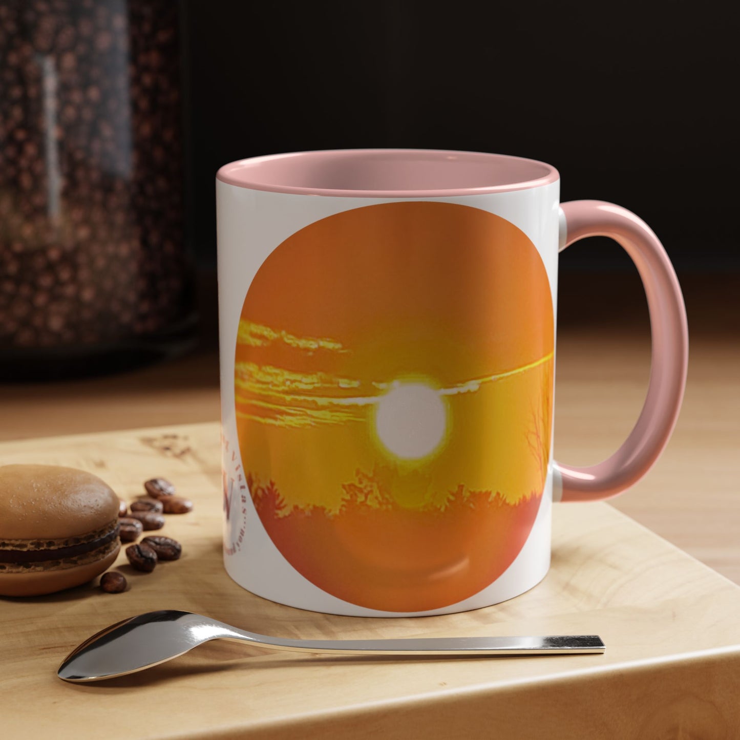Custom Designed Pink Accent Coffee Mug Available In Two Sizes From The Sunset Series At Intriguing Vistas