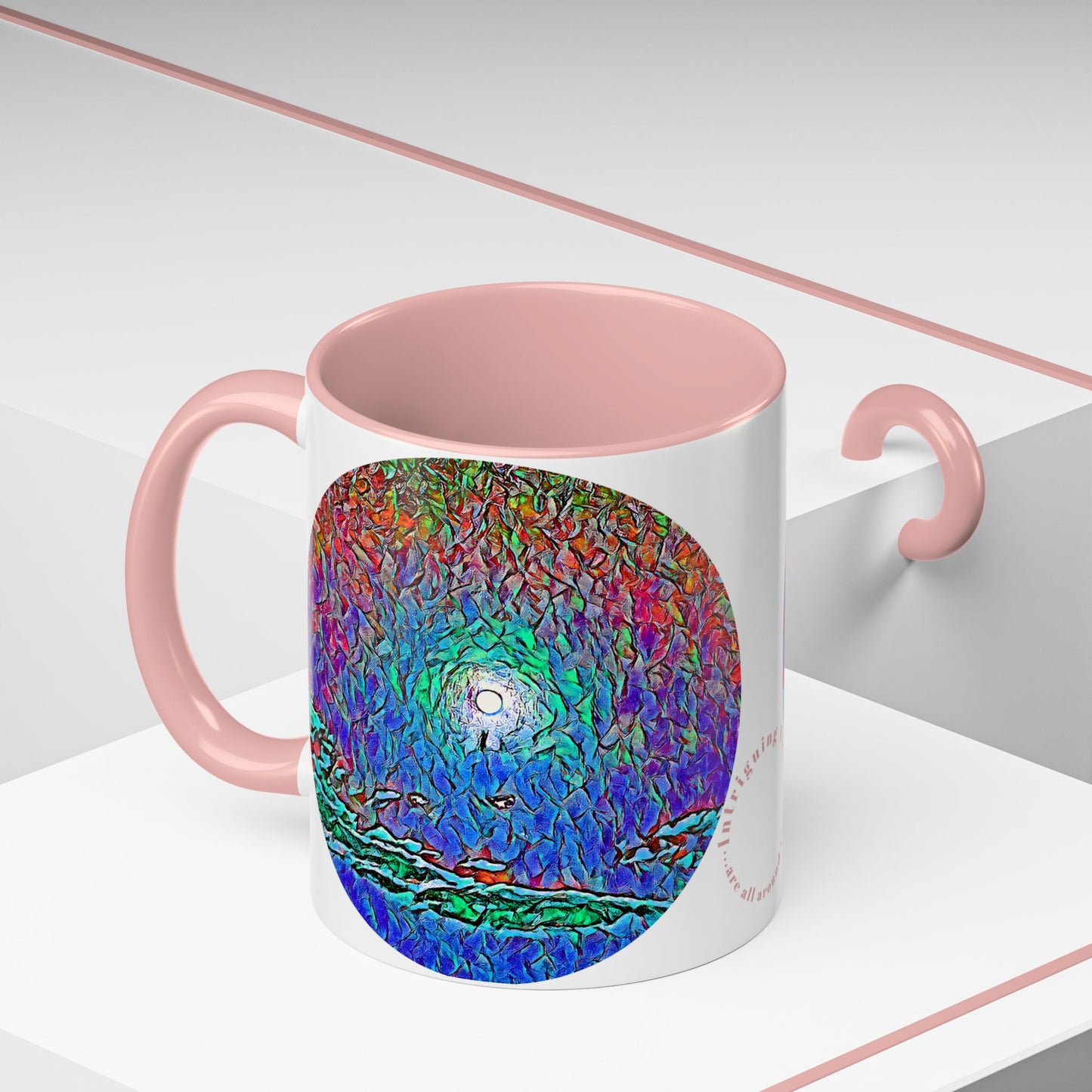 Custom Designed Pink Accent Coffee Mug Available In Two Sizes From The Night Sky Series At Intriguing Vistas