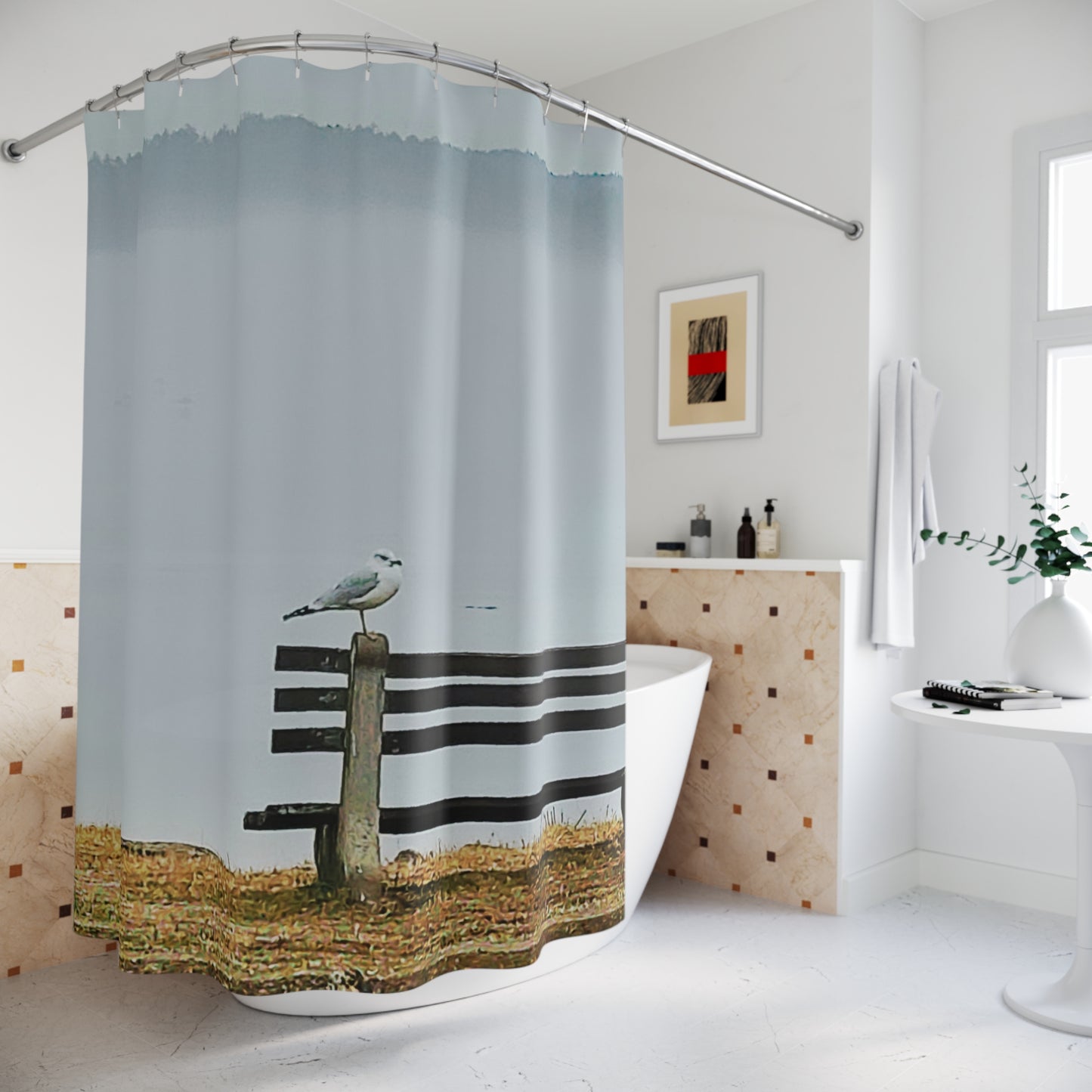 Serene Landscape Shower Curtain - Calm Coastal Design for Tranquil Bathrooms