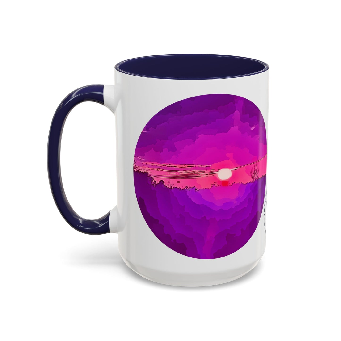 Custom Designed Navy Accent Coffee Mug Available In Two Sizes From The Sunset Series At Intriguing Vistas