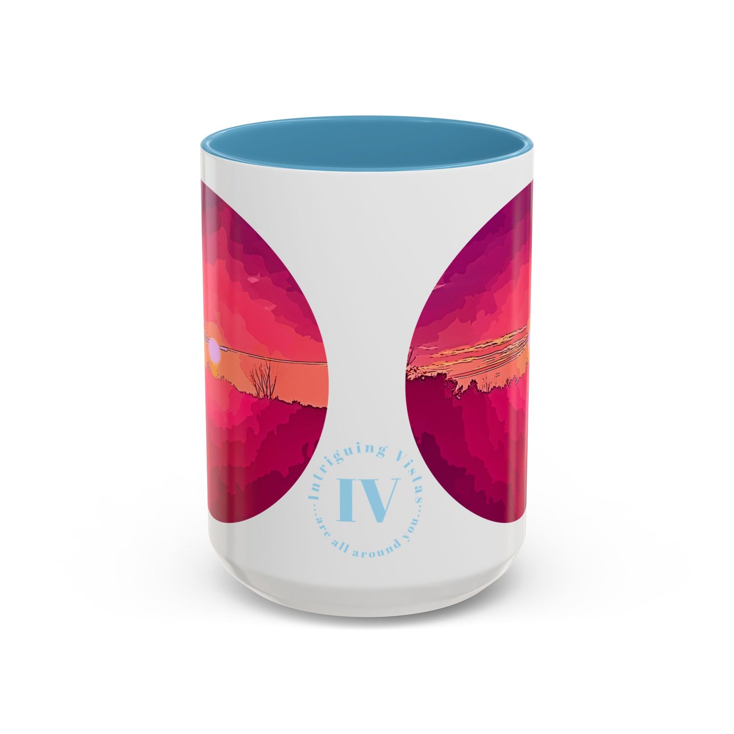 Custom Designed Lt Blue Accent Coffee Mug Available In Two Sizes From The Sunset Series At Intriguing Vistas