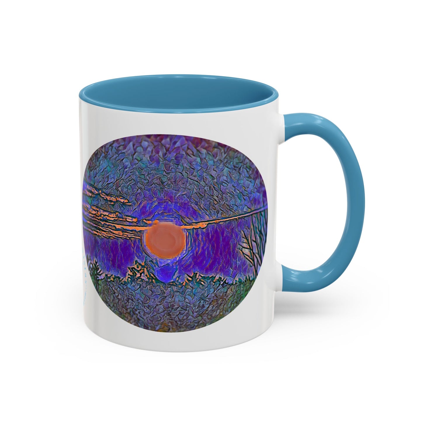 Custom Designed Lt Blue Accent Coffee Mug Available In Two Sizes From The Sunset Series At Intriguing Vistas
