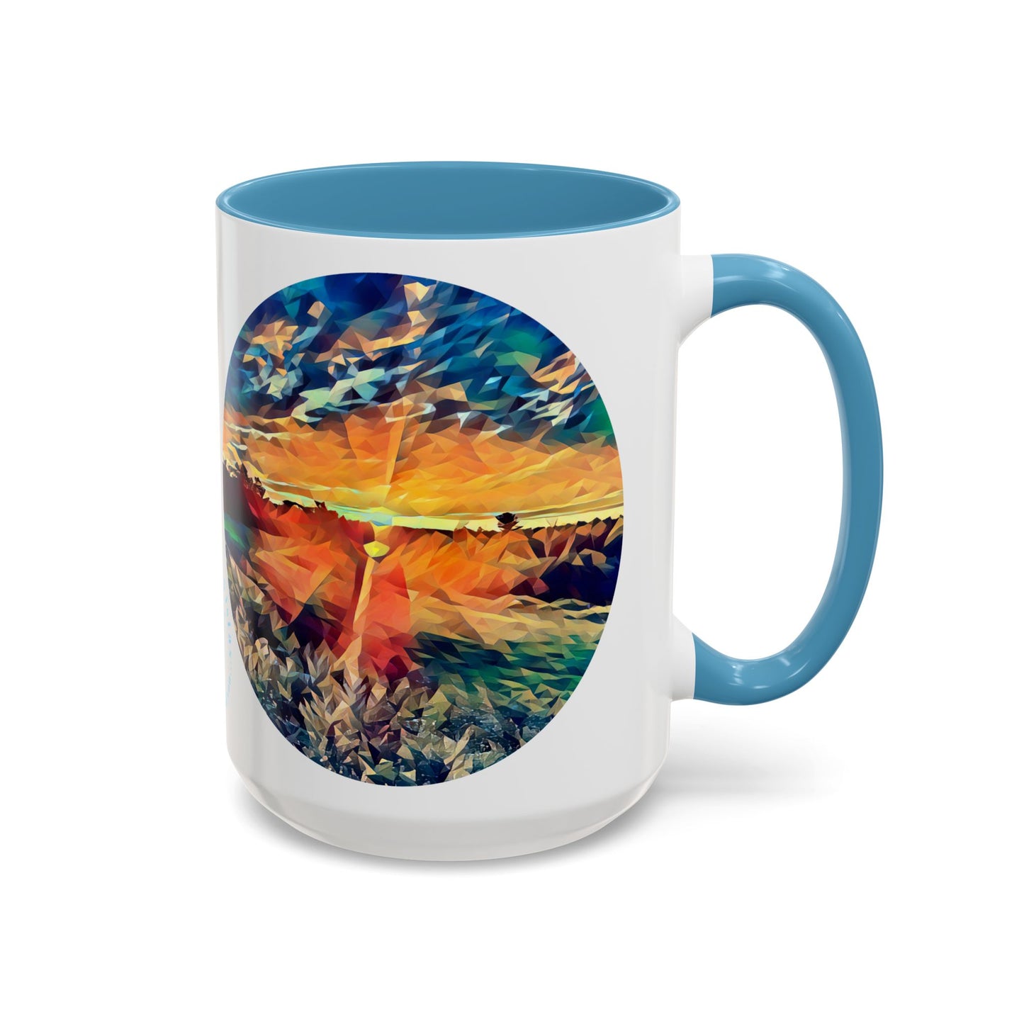 Custom Designed Lt Blue Accent Coffee Mug Available In Two Sizes From The Sunset Series At Intriguing Vistas