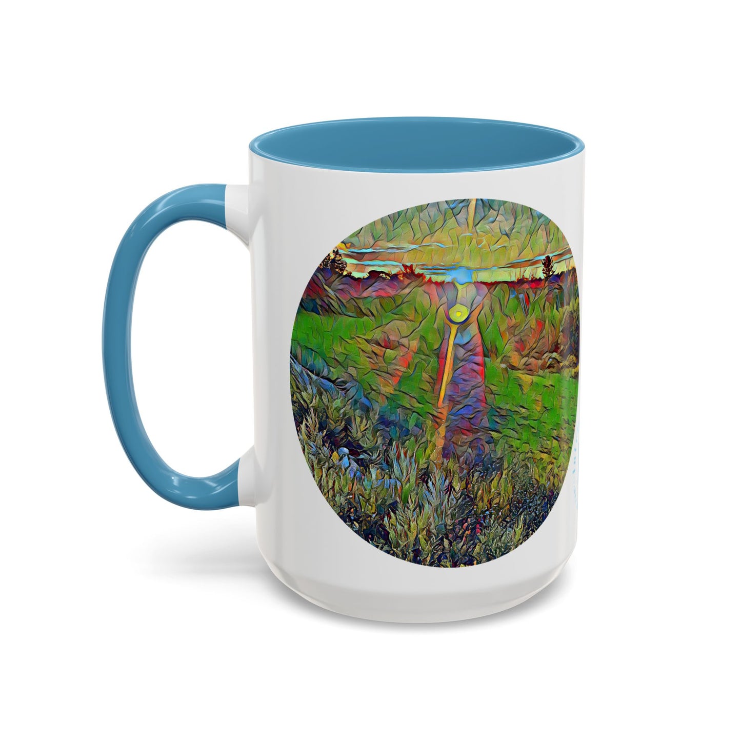 Custom Designed Lt Blue Accent Coffee Mug Available In Two Sizes From The Sunset Series At Intriguing Vistas