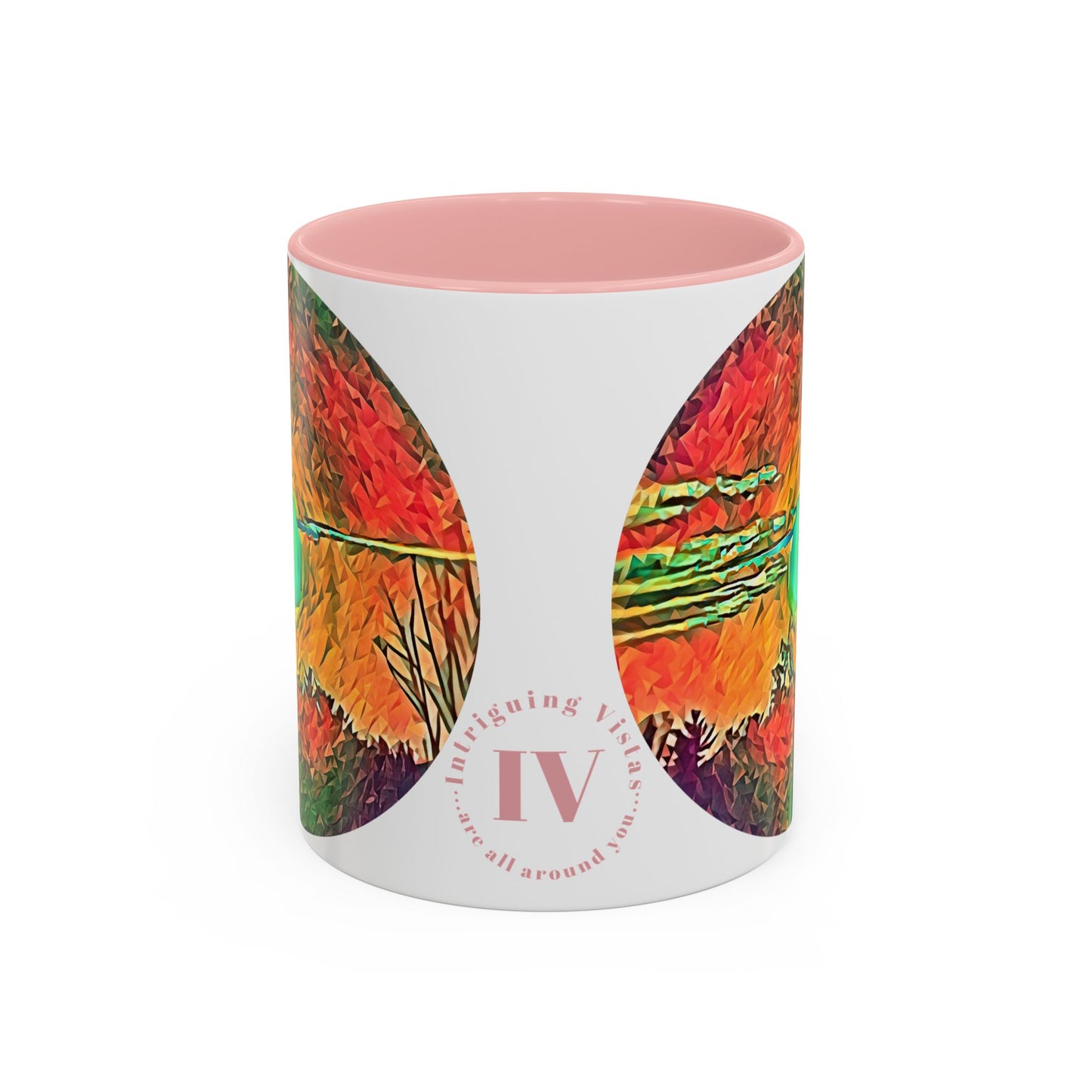 Custom Designed Pink Accent Coffee Mug Available In Two Sizes From The Sunset Series At Intriguing Vistas
