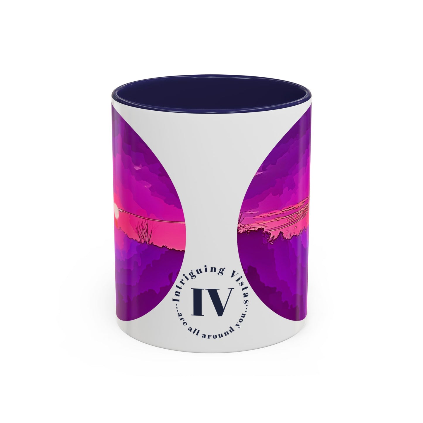 Custom Designed Navy Accent Coffee Mug Available In Two Sizes From The Sunset Series At Intriguing Vistas