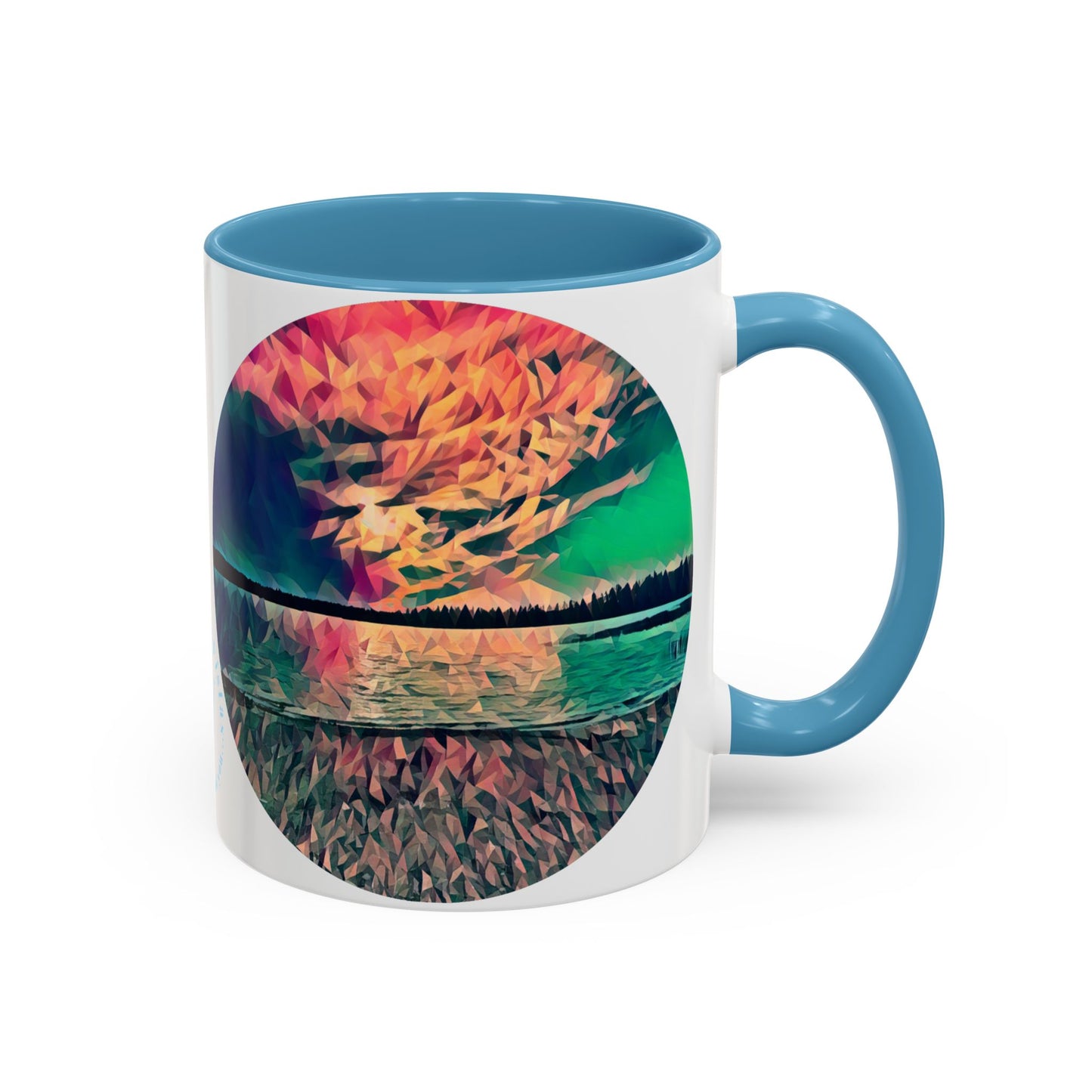 Custom Designed Lt Blue Accent Coffee Mug Available In Two Sizes From The Sunset Series At Intriguing Vistas