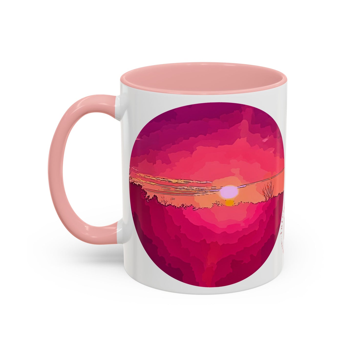 Custom Designed Pink Accent Coffee Mug Available In Two Sizes From The Sunset Series At Intriguing Vistas