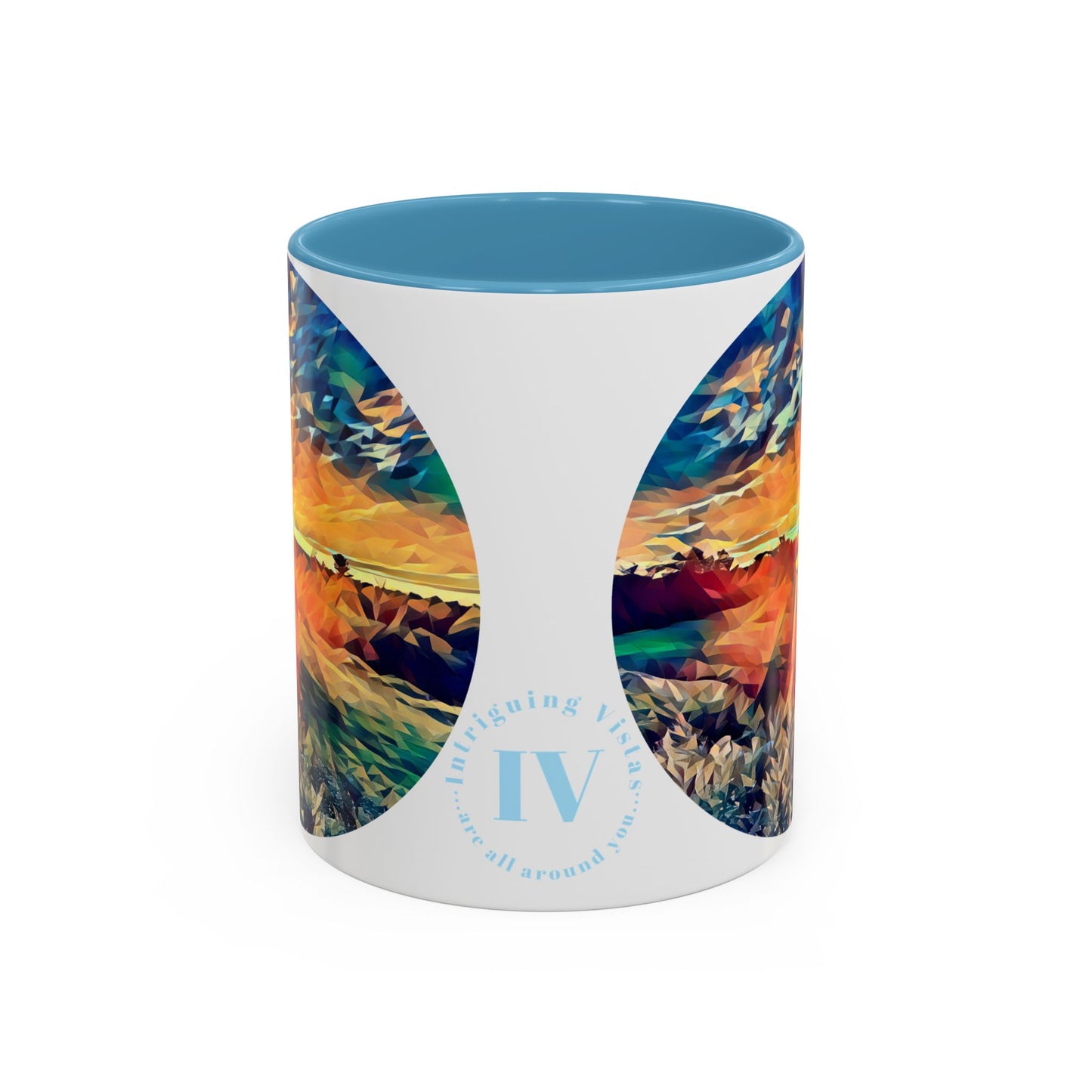 Custom Designed Lt Blue Accent Coffee Mug Available In Two Sizes From The Sunset Series At Intriguing Vistas