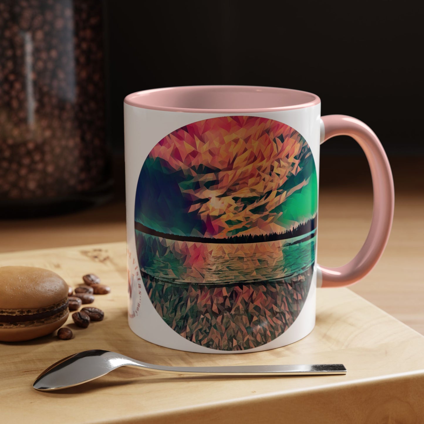 Custom Designed Pink Accent Coffee Mug Available In Two Sizes From The Sunset Series At Intriguing Vistas