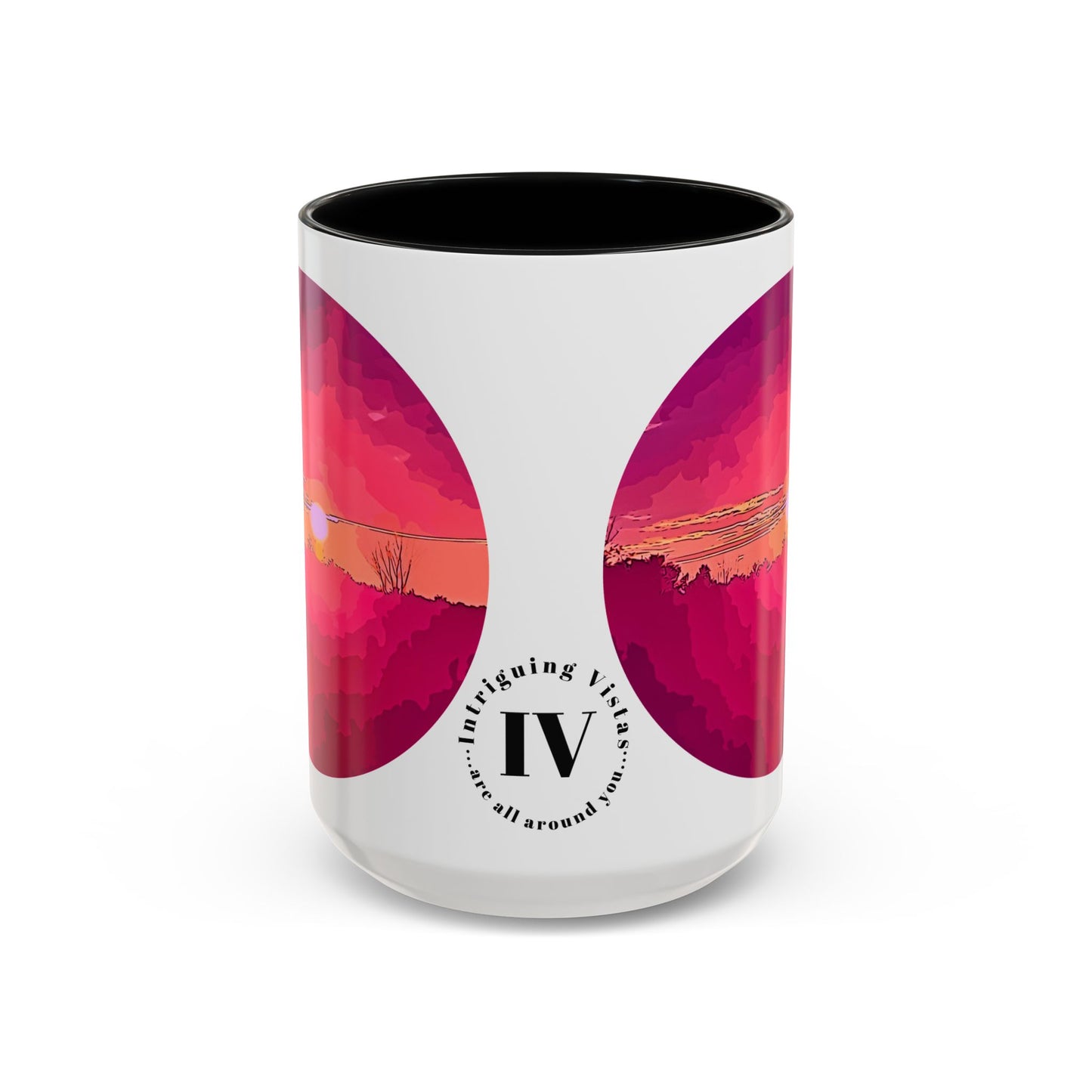 Custom Designed Black Accent Coffee Mug Available In Two Sizes From The Sunset Series At Intriguing Vistas