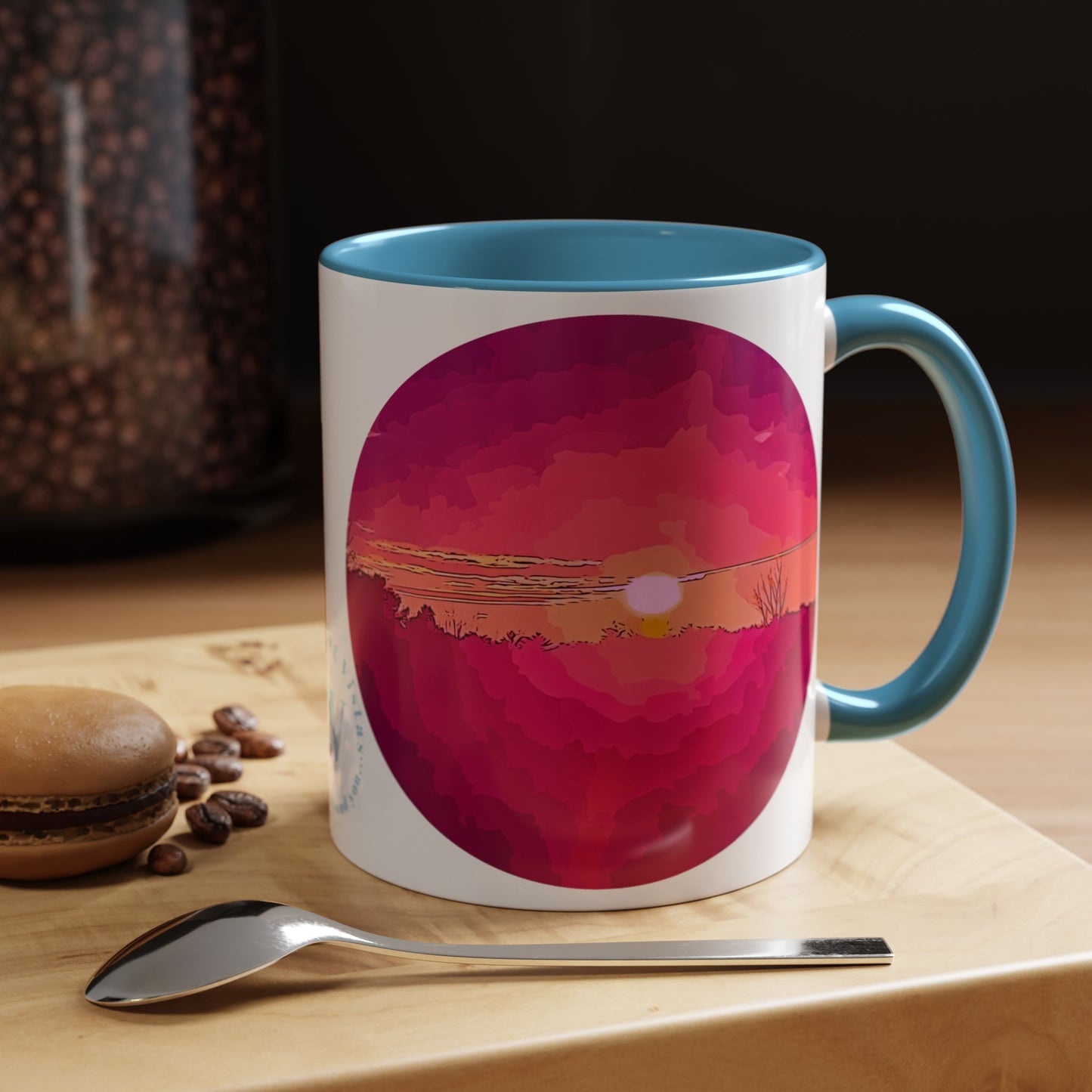 Custom Designed Lt Blue Accent Coffee Mug Available In Two Sizes From The Sunset Series At Intriguing Vistas