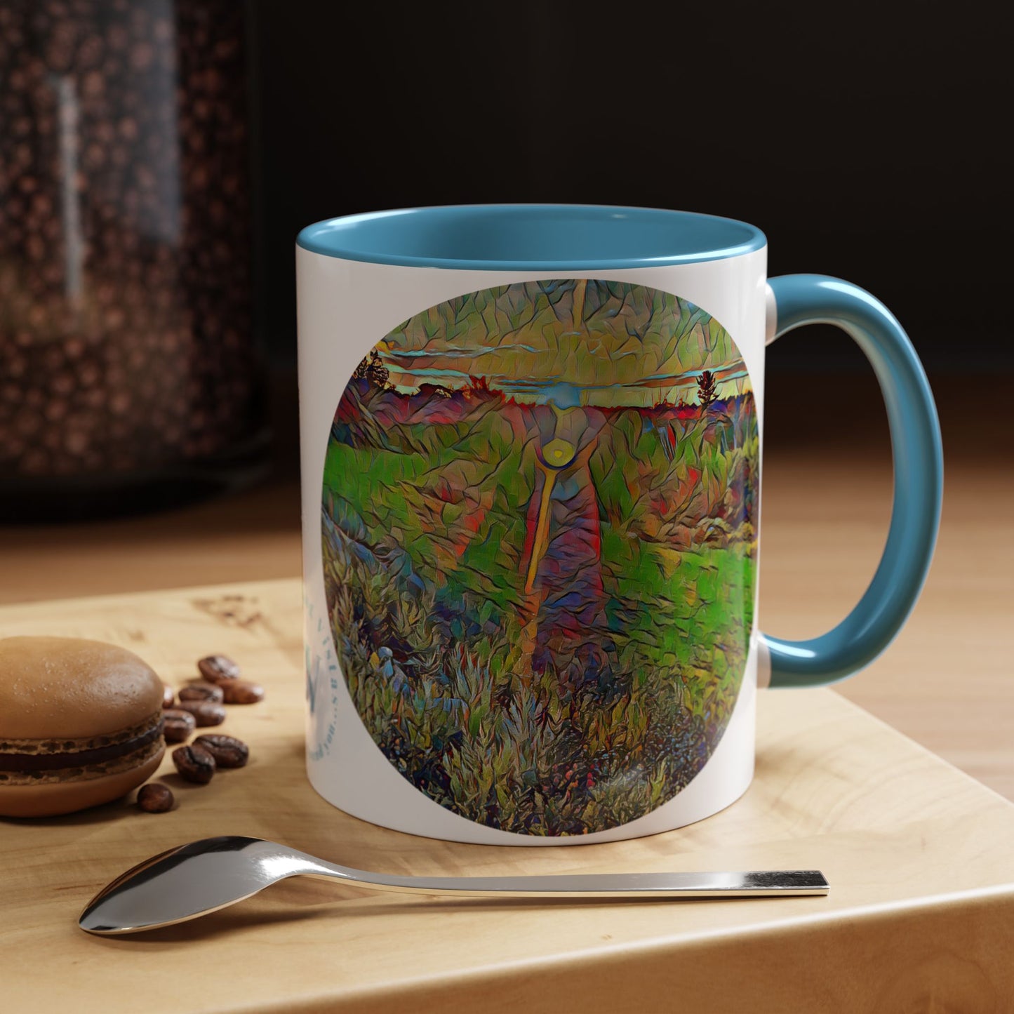 Custom Designed Lt Blue Accent Coffee Mug Available In Two Sizes From The Sunset Series At Intriguing Vistas