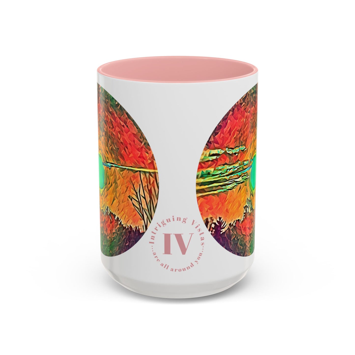 Custom Designed Pink Accent Coffee Mug Available In Two Sizes From The Sunset Series At Intriguing Vistas