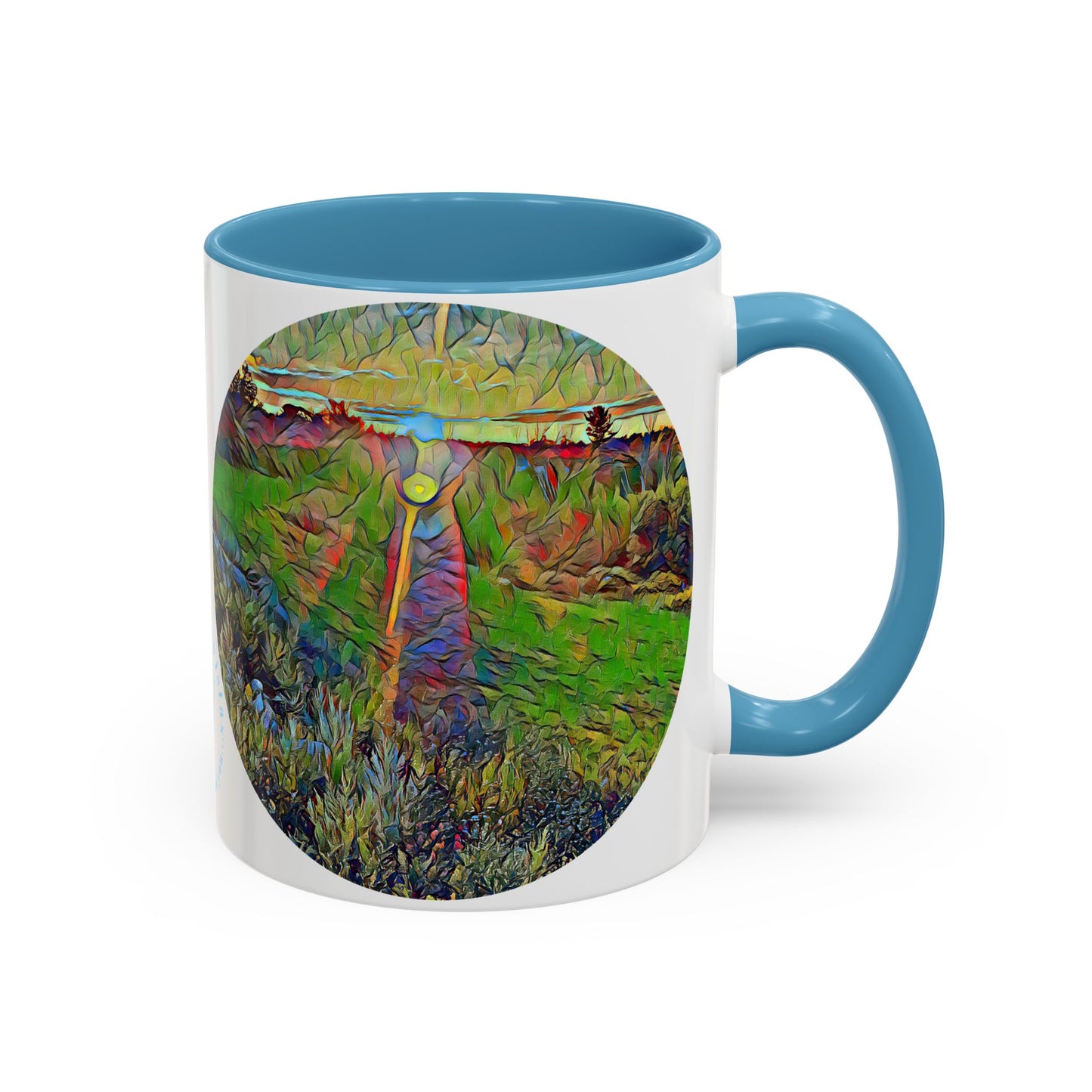 Custom Designed Lt Blue Accent Coffee Mug Available In Two Sizes From The Sunset Series At Intriguing Vistas