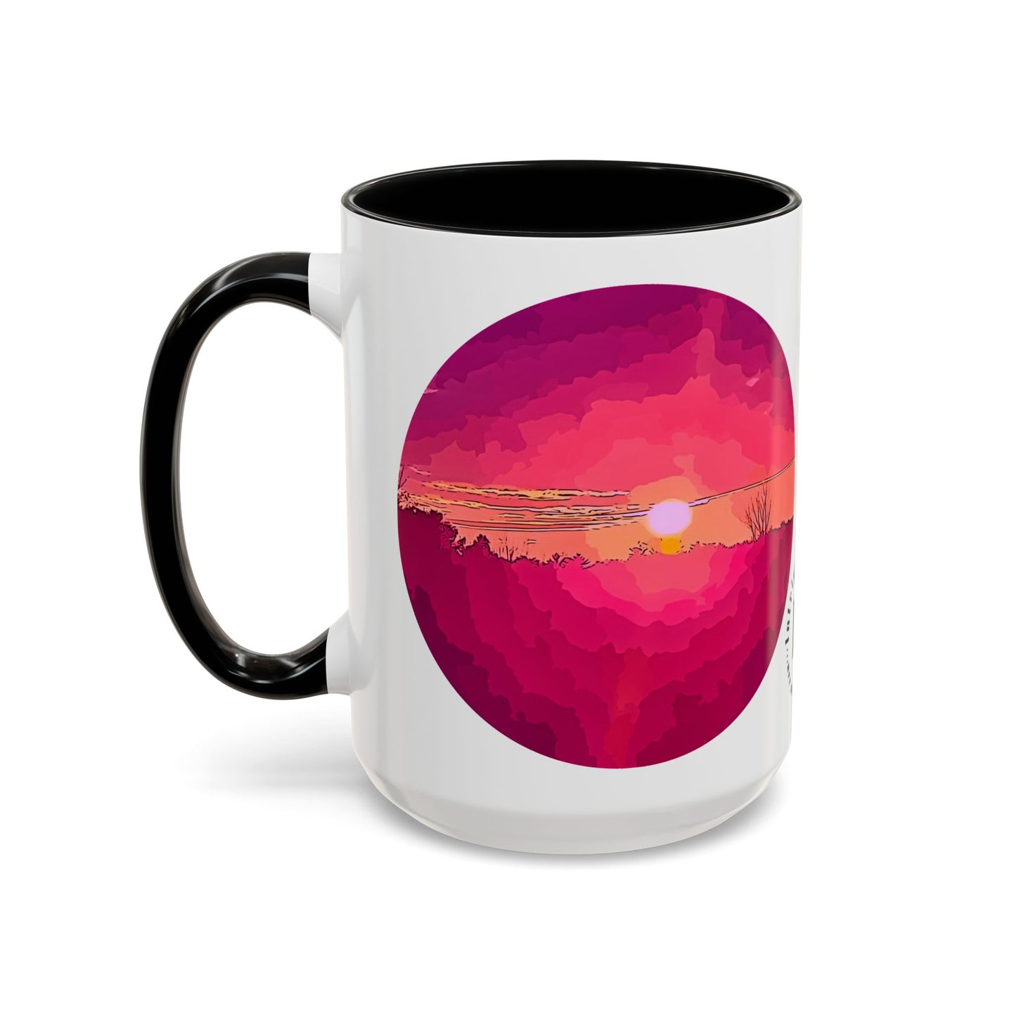 Custom Designed Black Accent Coffee Mug Available In Two Sizes From The Sunset Series At Intriguing Vistas