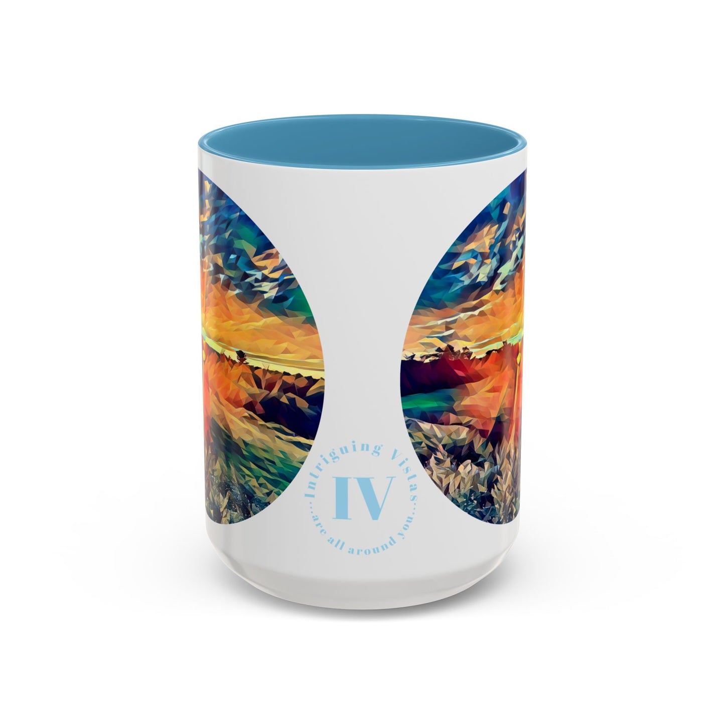 Custom Designed Lt Blue Accent Coffee Mug Available In Two Sizes From The Sunset Series At Intriguing Vistas
