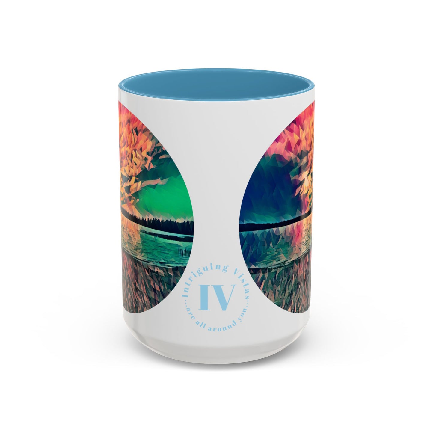 Custom Designed Lt Blue Accent Coffee Mug Available In Two Sizes From The Sunset Series At Intriguing Vistas
