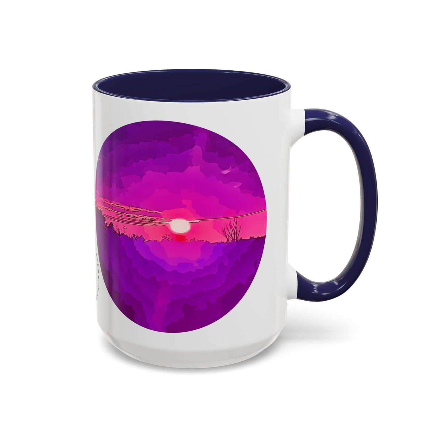 Custom Designed Navy Accent Coffee Mug Available In Two Sizes From The Sunset Series At Intriguing Vistas