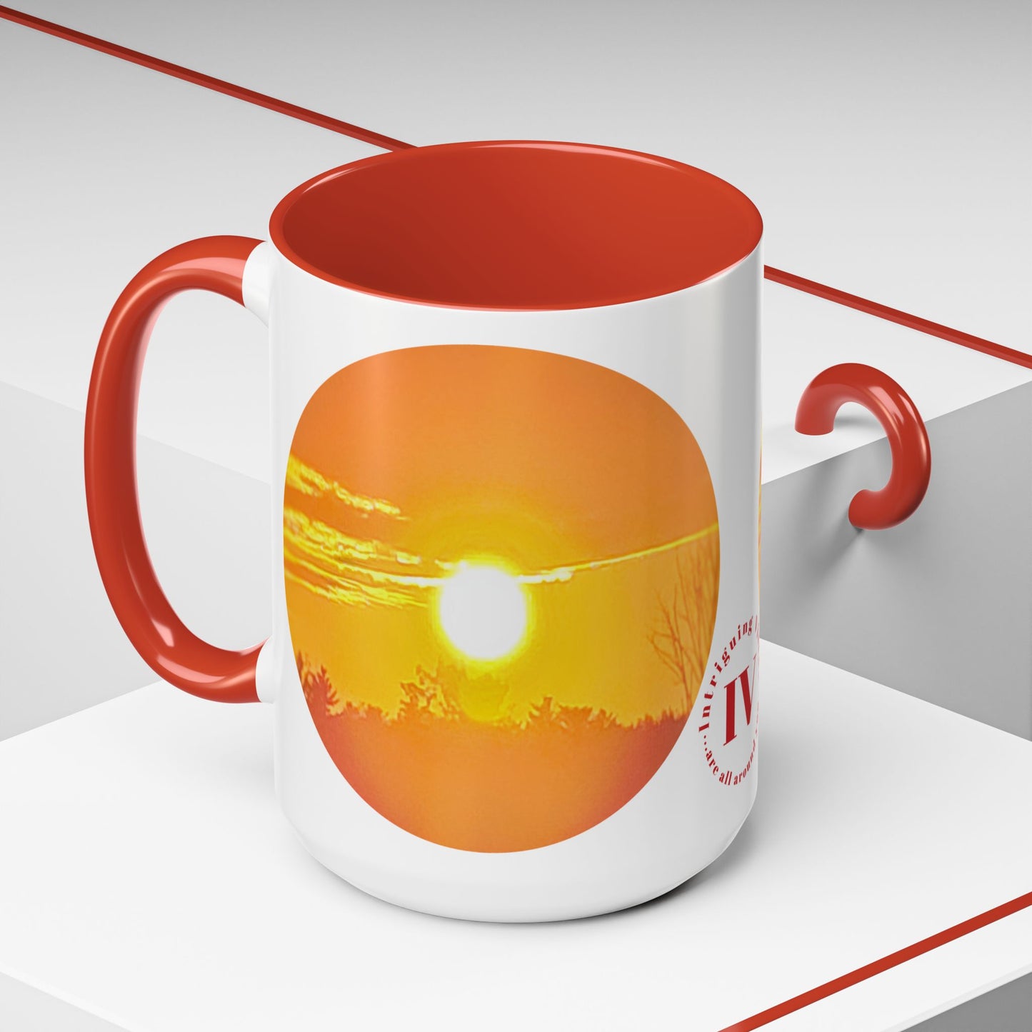 Custom Designed Red Accent Coffee Mug Available In Two Sizes From The Sunset Series At Intriguing Vistas