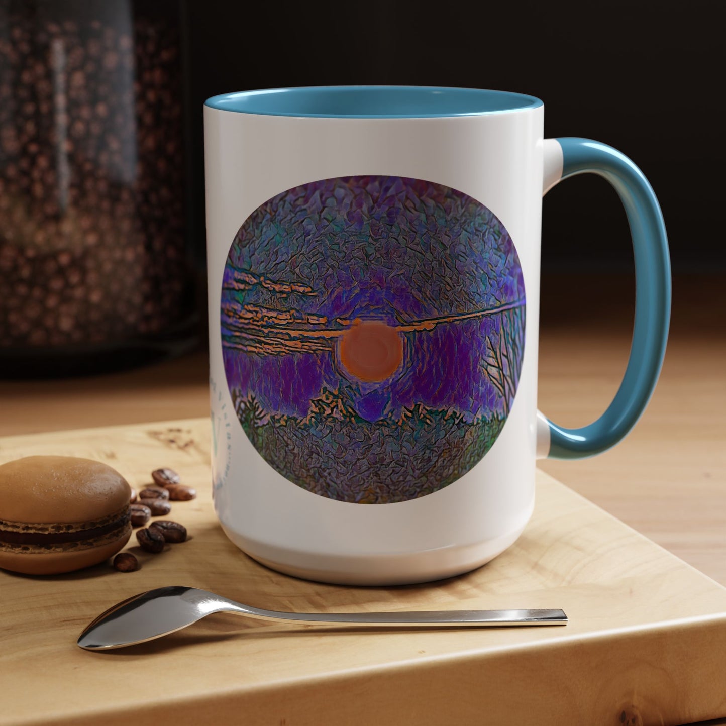 Custom Designed Lt Blue Accent Coffee Mug Available In Two Sizes From The Sunset Series At Intriguing Vistas