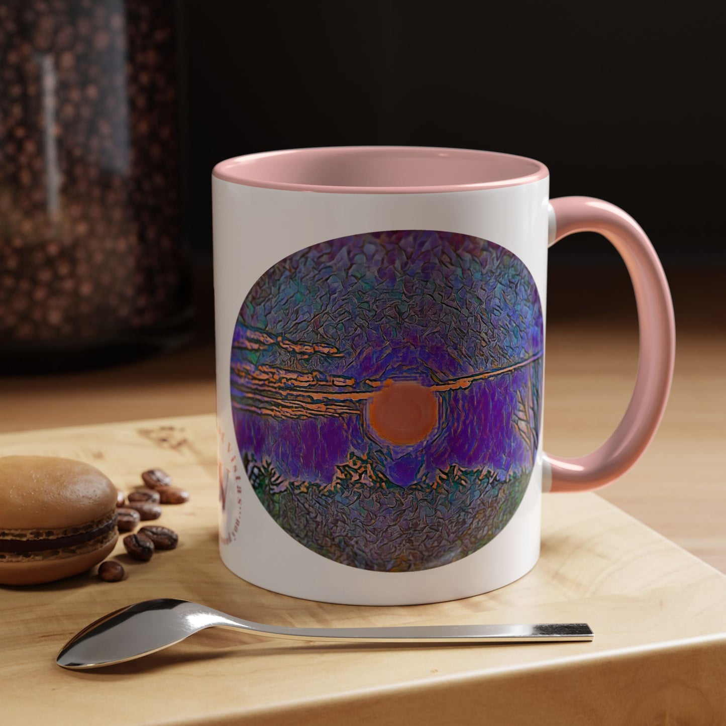 Custom Designed Pink Accent Coffee Mug Available In Two Sizes From The Sunset Series At Intriguing Vistas