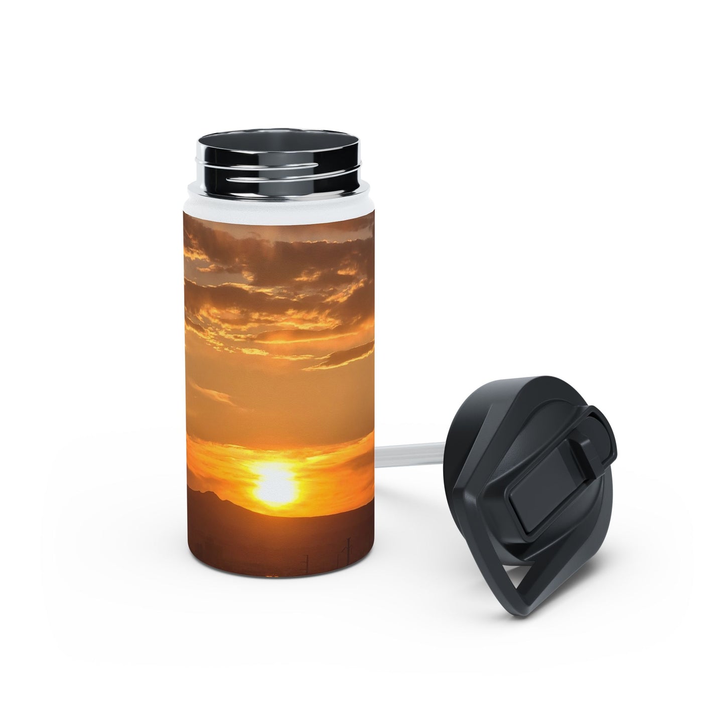 Custom Designed Stainless Steel Water Bottle Available In Three Sizes From The Sunset Series at Intriguing Vistas