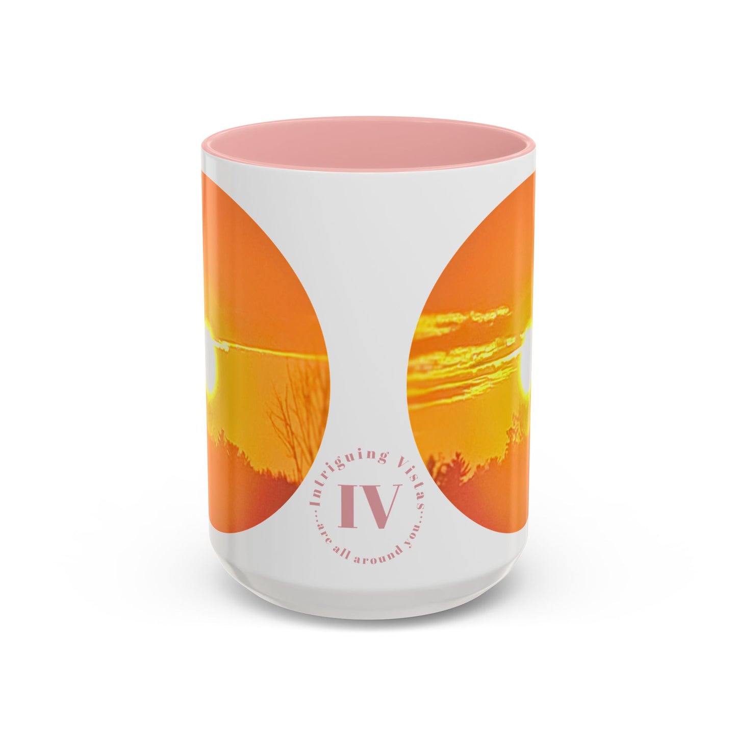 Custom Designed Pink Accent Coffee Mug Available In Two Sizes From The Sunset Series At Intriguing Vistas