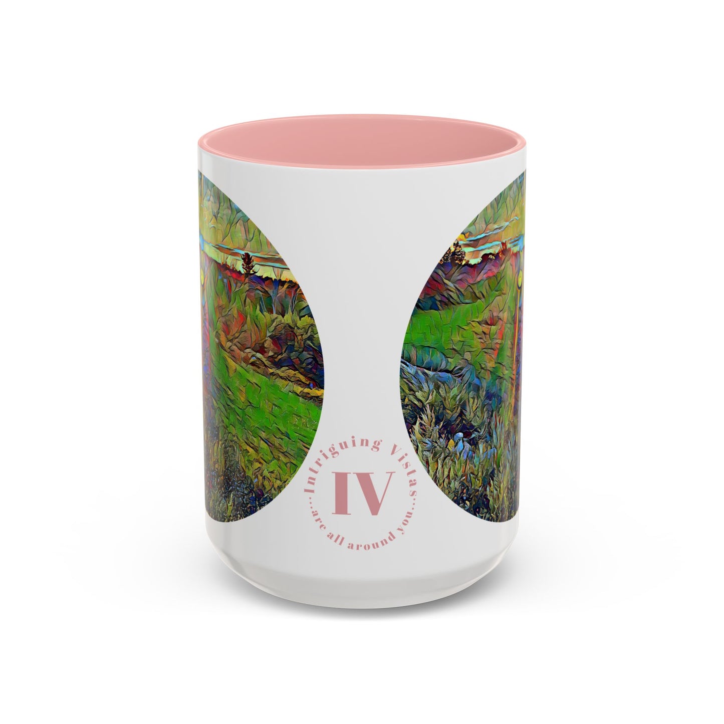 Custom Designed Pink Accent Coffee Mug Available In Two Sizes From The Sunset Series At Intriguing Vistas
