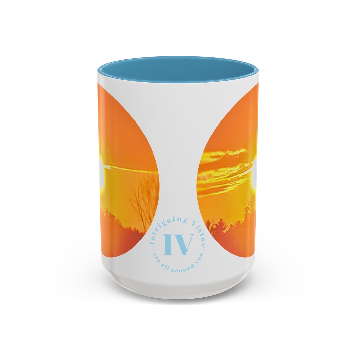 Custom Designed Lt Blue Accent Coffee Mug Available In Two Sizes From The Sunset Series At Intriguing Vistas