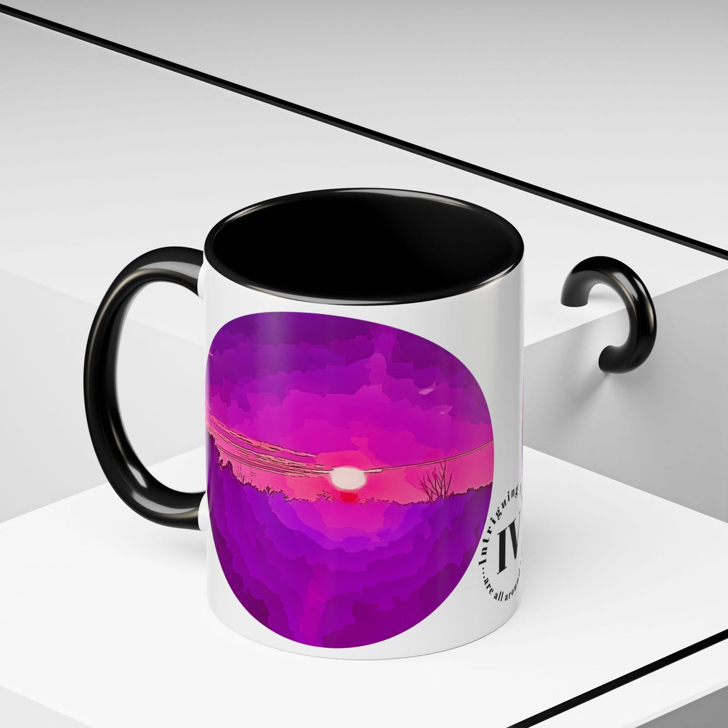 Custom Designed Black Accent Coffee Mug Available In Two Sizes From The Sunset Series At Intriguing Vistas