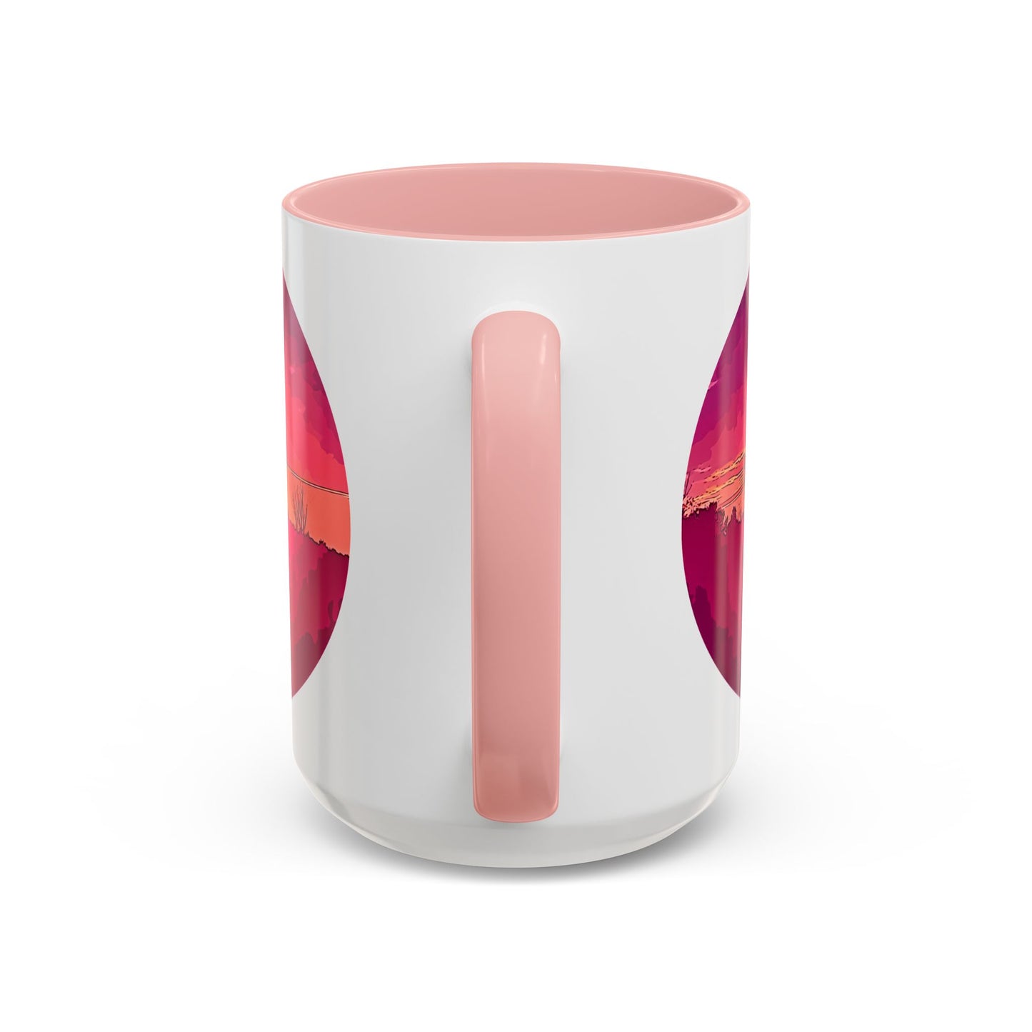 Custom Designed Pink Accent Coffee Mug Available In Two Sizes From The Sunset Series At Intriguing Vistas