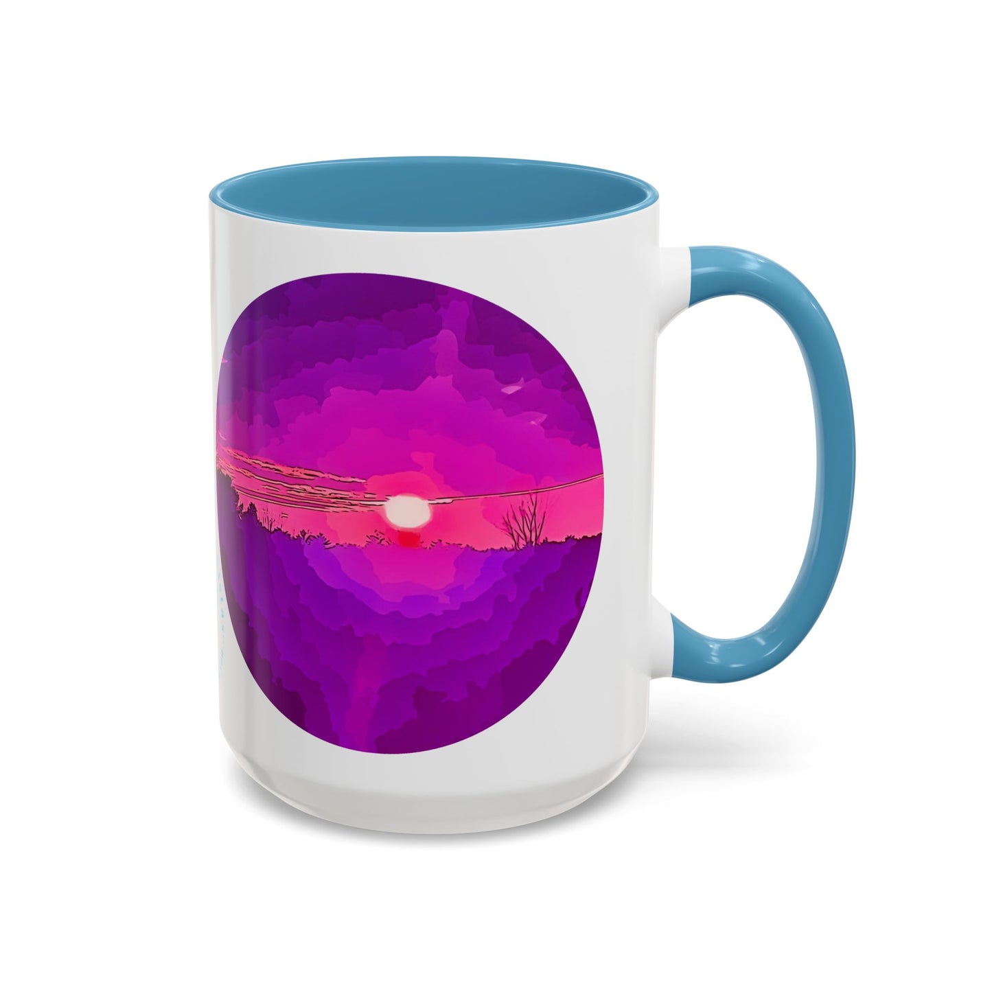 Custom Designed Lt Blue Accent Coffee Mug Available In Two Sizes From The Sunset Series At Intriguing Vistas