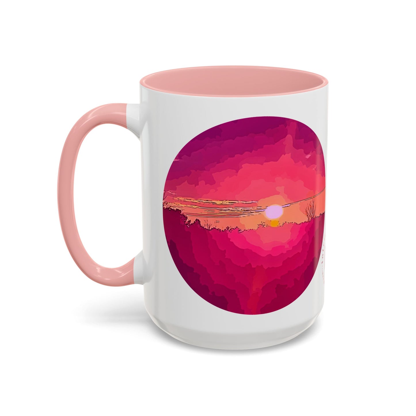 Custom Designed Pink Accent Coffee Mug Available In Two Sizes From The Sunset Series At Intriguing Vistas