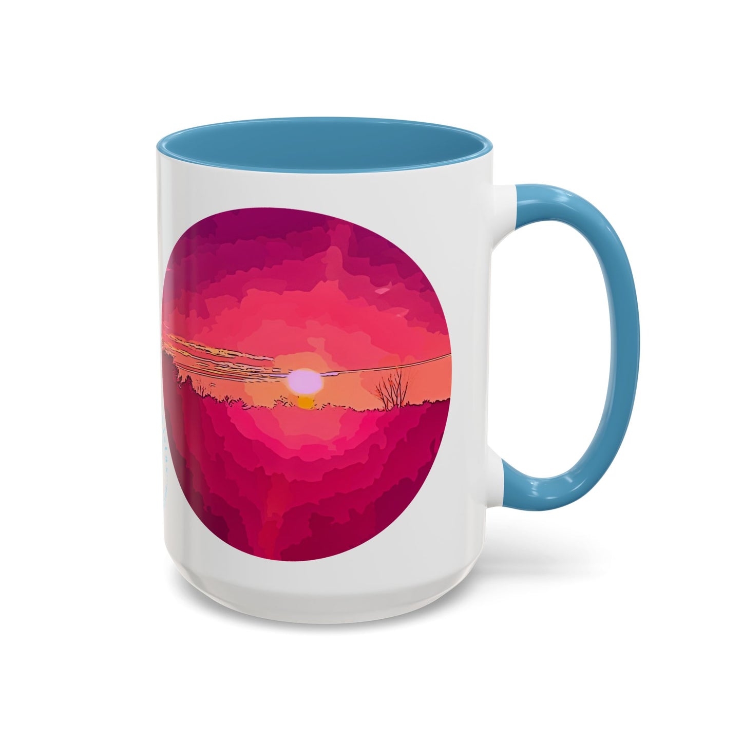 Custom Designed Lt Blue Accent Coffee Mug Available In Two Sizes From The Sunset Series At Intriguing Vistas