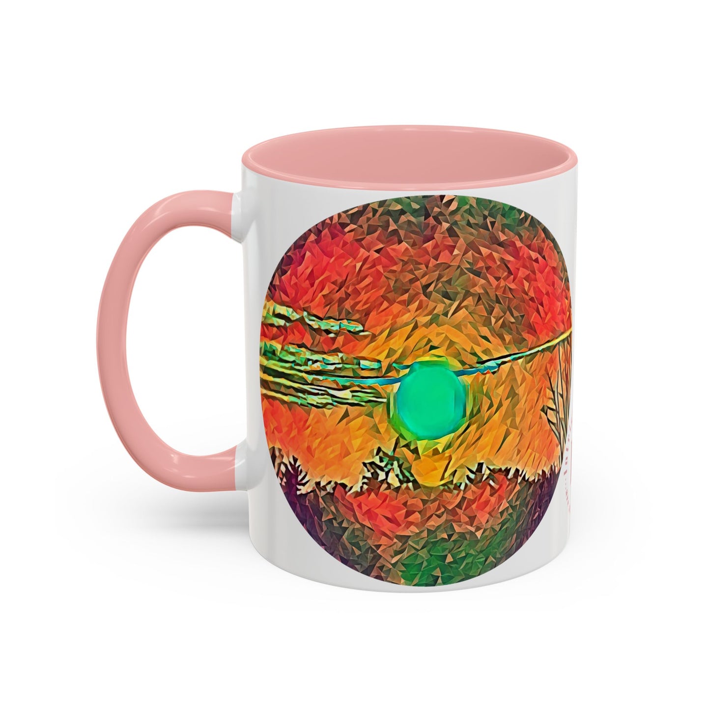 Custom Designed Pink Accent Coffee Mug Available In Two Sizes From The Sunset Series At Intriguing Vistas