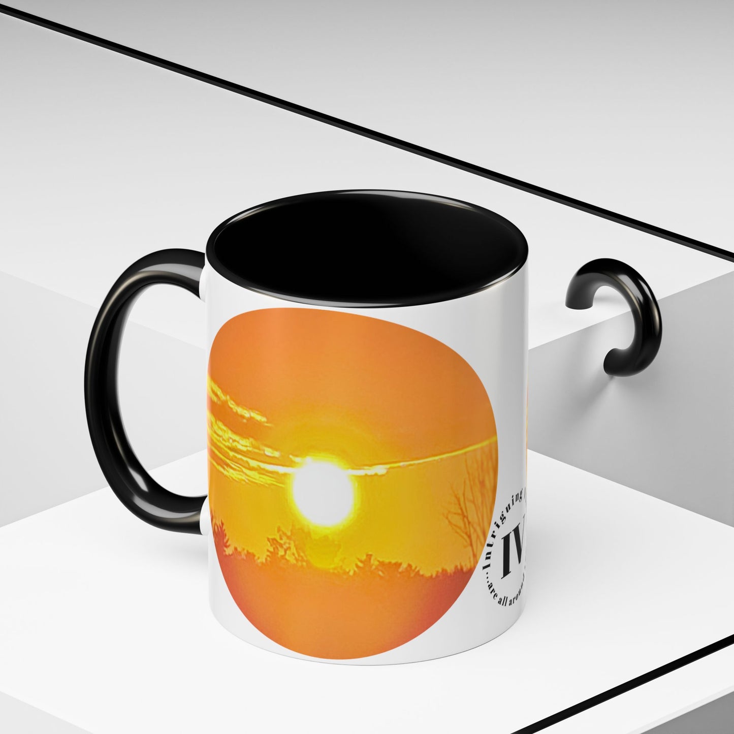 Custom Designed Black Accent Coffee Mug Available In Two Sizes From The Sunset Series At Intriguing Vistas