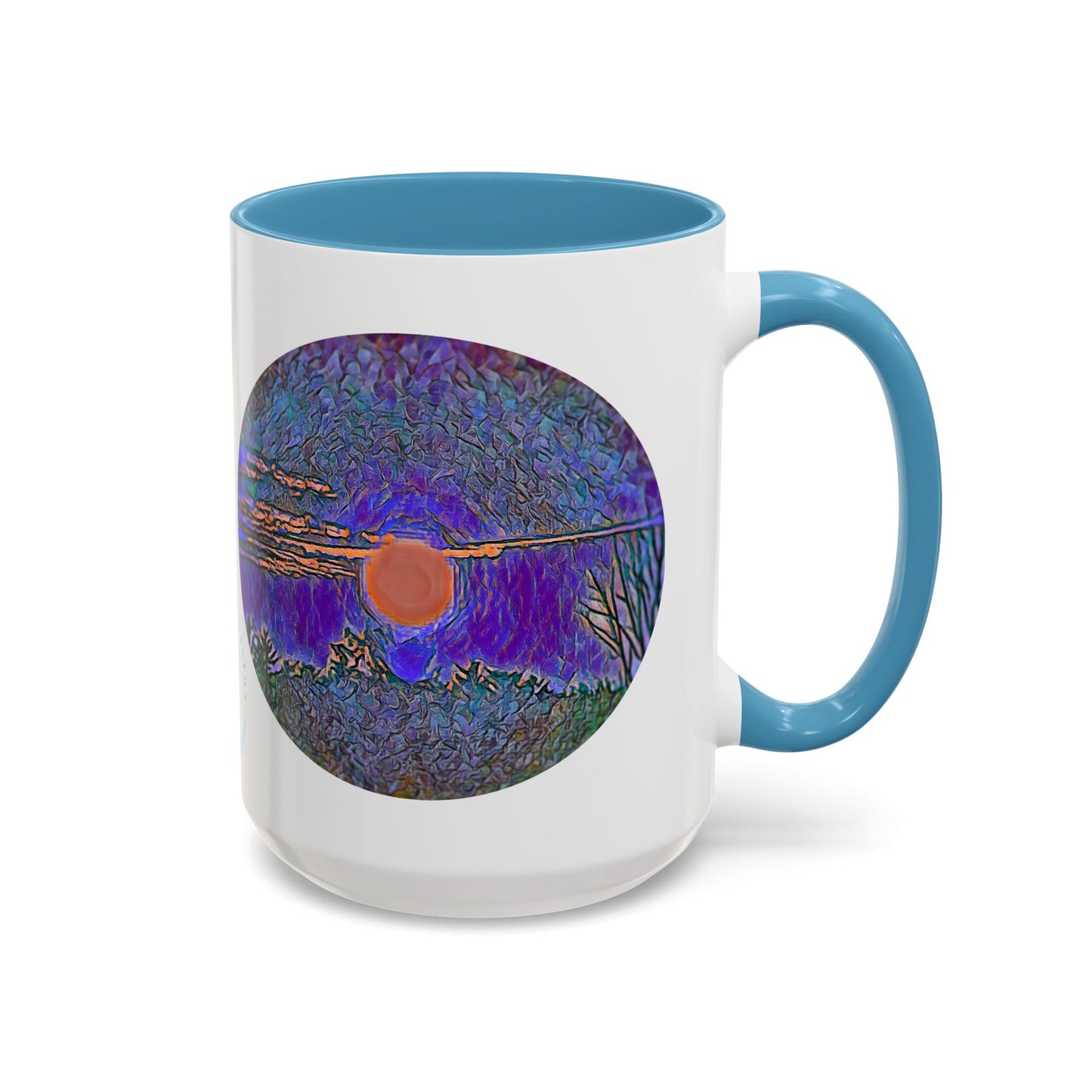 Custom Designed Lt Blue Accent Coffee Mug Available In Two Sizes From The Sunset Series At Intriguing Vistas