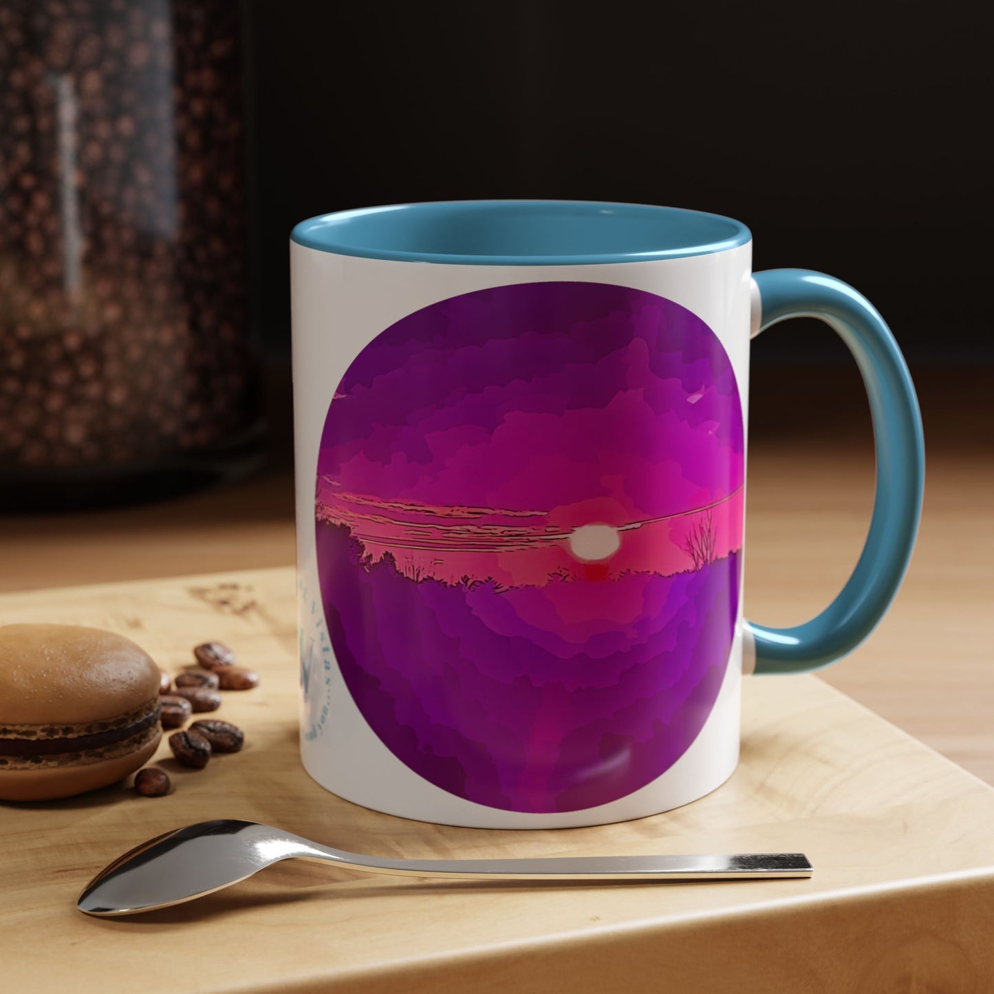 Custom Designed Lt Blue Accent Coffee Mug Available In Two Sizes From The Sunset Series At Intriguing Vistas