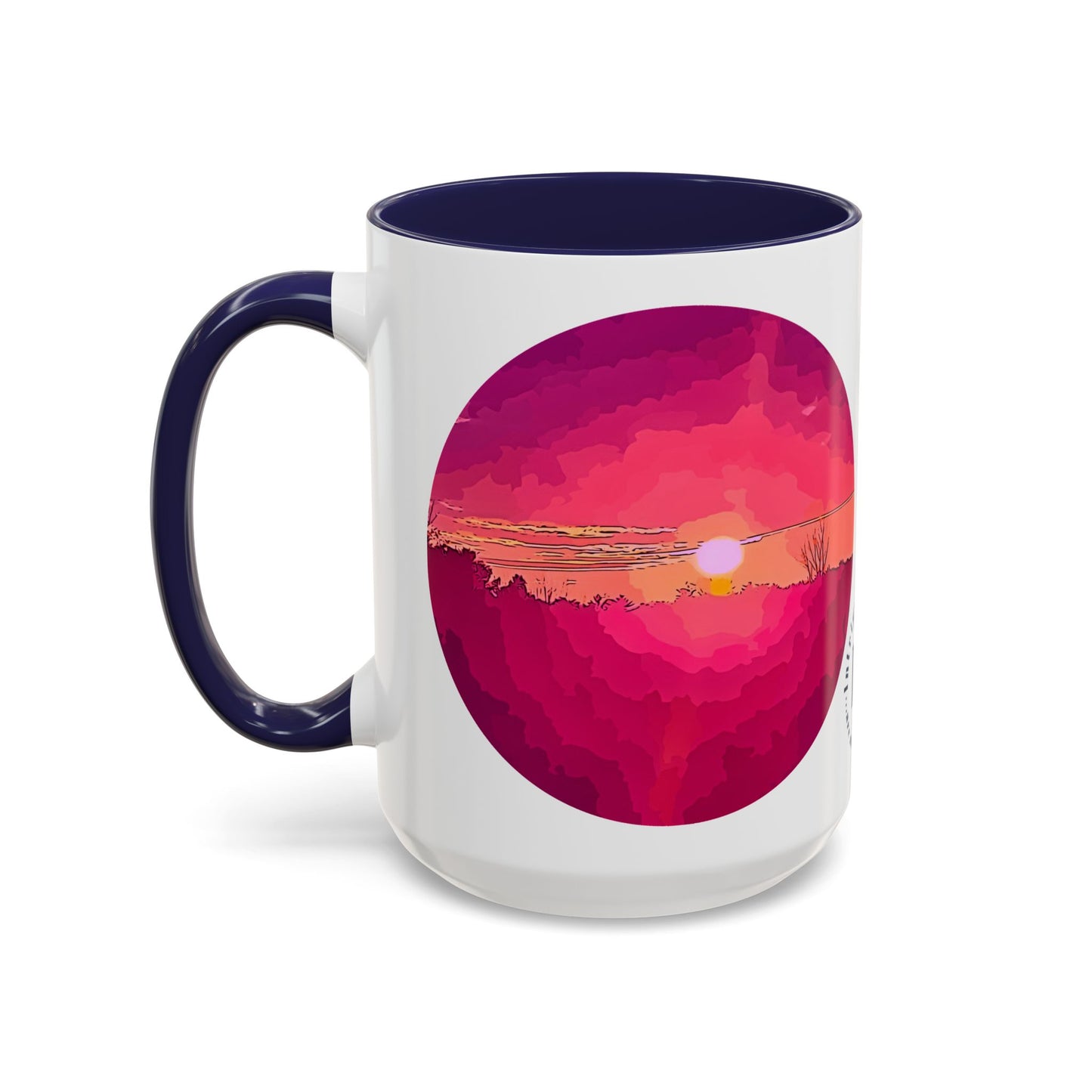 Custom Designed Navy Accent Coffee Mug Available In Two Sizes From The Sunset Series At Intriguing Vistas