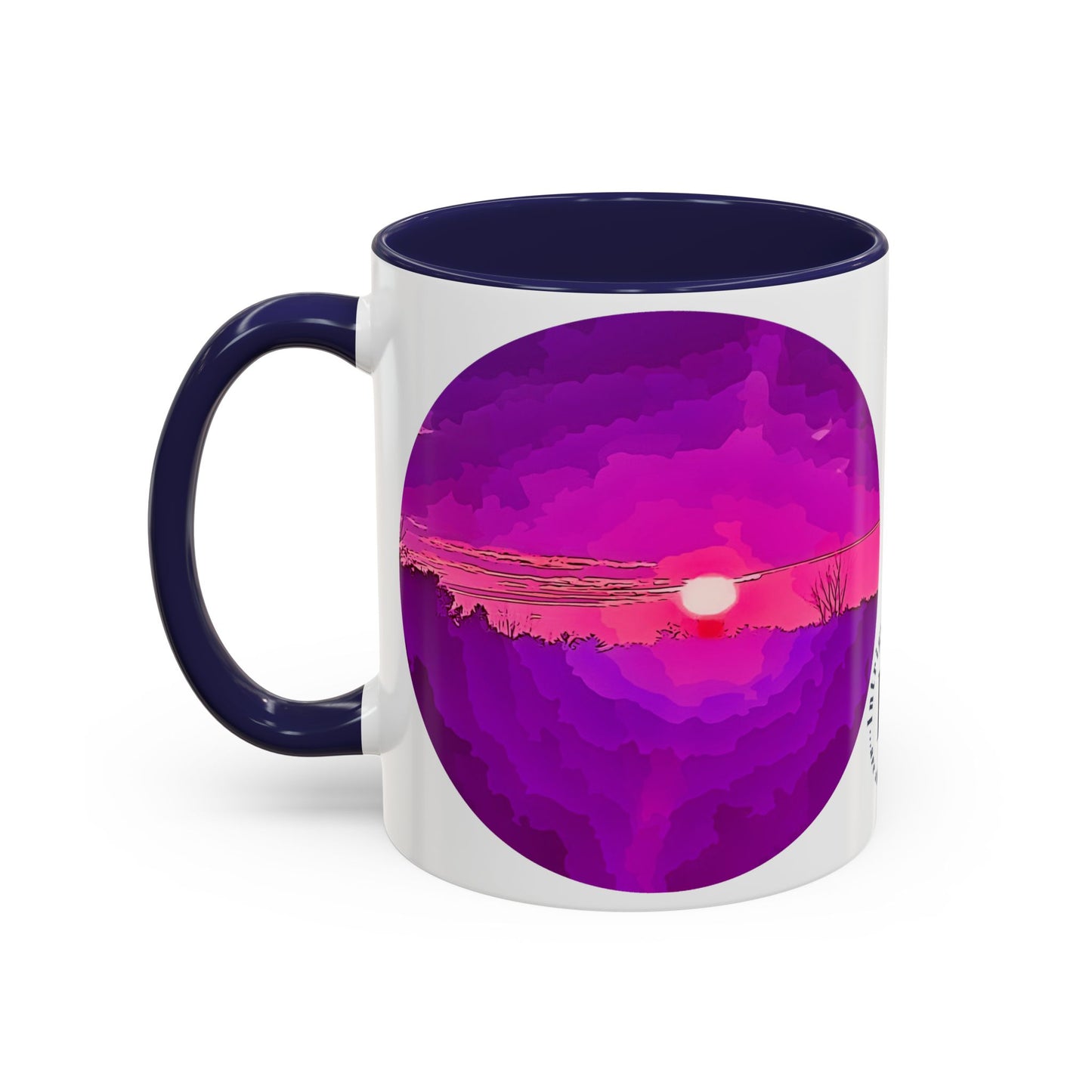Custom Designed Navy Accent Coffee Mug Available In Two Sizes From The Sunset Series At Intriguing Vistas